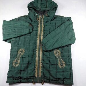 Bogner Vintage Green Embroidered Hooded Jacket‎ Parka Made in USA Womens Size 12